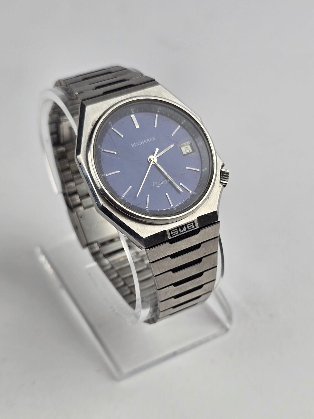 Bucherer Men's Quartz SUB watch Blue Dial -Lock Down Crown Swiss Made 35mm